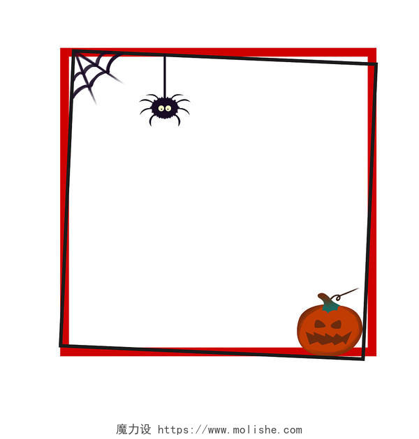 手绘万圣节红黑色南瓜蜘蛛图框万圣节边框PNG素材